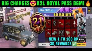 Thumbnail: BGMI 4.6 UPDATE ROYAL PASS 🔴 BGMI A21 ROYAL PASS REWARDS RELEASE DATE 🔴A21 RP 1 TO 100 RP REWARDS 3D