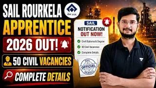 Thumbnail: SAIL Rourkela Vacancy 2026 🚨 | 50 Civil Apprentice Posts | Eligibility & Application Process