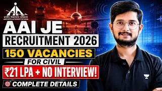 Thumbnail: AAI Junior Executive Recruitment 2026 🔥150 Vacancies For Civil | ₹21 LPA | Complete Details