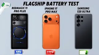 Thumbnail: iPhone 17 Pro Max vs Samsung S25 Ultra vs RedMagic 11 Pro Plus Battery Drain Test ⚡️🔋
