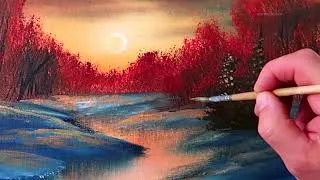Thumbnail: Warm Winter Sunset Acrylic Painting Tutorial | Easy Step-by-Step Landscape with Oval Brush