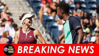Thumbnail: Elina Svitolina and Gael Monfils speak to the US Open crowd after beating Alex Eala and Felix Auger