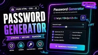 Thumbnail: Build a Password Generator with HTML, CSS & JavaScript Glassmorphism UI + Strength Meter