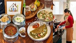 Thumbnail: 5 AM Morning Routine 🌅 | Making Husband’s Lunch Box 🍱 & High Protein Breakfast 🧑‍🍳