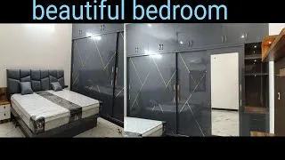 Thumbnail: Beautiful bedroom design. four sliding door wardrobe. gold bleeding wardrobe design