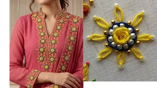 Thumbnail: #Neckline & sleeves matching handembroidery design for dress #easy flower handembroidery tutorial 