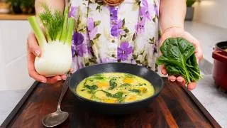 Thumbnail: Vegan Lemon Orzo Soup with Fennel and Spinach - Easy Recipe