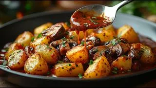 Thumbnail: Vegan Mushroom Goulash With Crispy Potatoes | Mushroom Goulash Without Cream | Vegan Recipe | ASMR