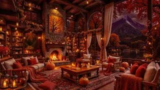 Thumbnail: Peaceful Autumn Fireside Night 🎃 | Soft Jazz Music & Pumpkin Ambience for a Cozy Evening