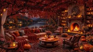 Thumbnail: Warm Fireside Glow on a Fall Porch 🍂 August Mellow Jazz & Quiet Night Ambience