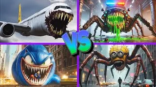 Thumbnail: Minion Worm🆚Police Car Monster🆚Infecetd Sky🆚Sonic Worm - Tiles Hop EDM Rush 🎶