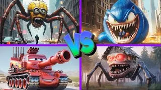 Thumbnail: House Head🆚Sonic Worm🆚Minion Worm🆚McQueen Tank - Tiles Hop EDM Rush 🎶