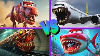 Thumbnail: McQueen Shark🆚Infected Sky🆚McQueen Dino🆚Train Eater - Tiles Hop EDM Rush 🎶