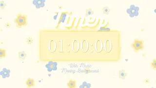 Thumbnail: 1 Hour Timer | Aesthetic Blue Flower & Yellow | Studying & Cleaning | with Music, No Breaks