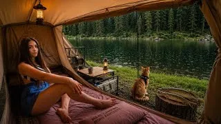 Thumbnail: SOLO Camping in HEAVY RAIN at Remote Lake | Catch & Cook Pike and Forest Mushrooms | Wild ASMR
