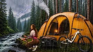 Thumbnail: ⛈️ Bike camping in Extreme HEAVY RAIN I Fishing & Catch and Cook in the Wild | ASMR adventure 