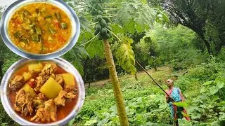 Thumbnail: our grandma collect PAPAYA from tree and cooking PAPAYA CHICKEN CURRY And DAL CURRY. 