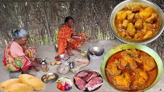 Thumbnail: POTATO CURRY with SOYBEAN And FISH CURRY cooking &eating by tribe village people. 