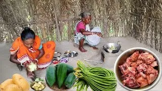 Thumbnail: CHICKEN MEAT CURRY&VEGETABLE cooking for lunch eating by our tribal village couple.