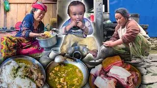 Thumbnail: Boiled Pork soup with Rice || Village style pork cooking & eating in Village kitchen || food vlog