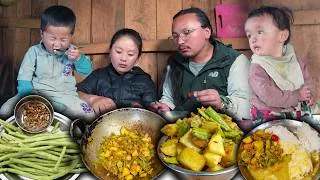 Thumbnail: Long Beans (BODI) & Potato fry Recipe || Cooking & eating in Village Kitchen || Village food vlog