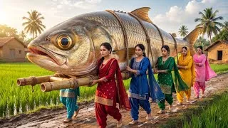 Thumbnail: 🐟🔥 Giant Fish Challenge! 😱 The Epic 50-Foot Fish Cooking Competition | Biggest Village Fish Recipe