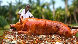 Thumbnail: PORK COOKED INSIDE STONE | Primitive Technology | Village Grandpa One Man Show |