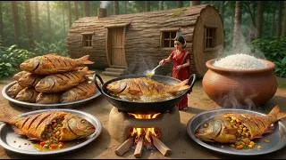 Thumbnail: Miniature Doll Giant Stuffed Fish Fry 🔥 Cooking ASMR | Indian Village Tiny Kitchen Story | For Poor