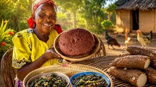Thumbnail: Grandma Cooks Brown Ugali From Posho Mill With  Traditional Vegetables 🍲// African Village Cooking.
