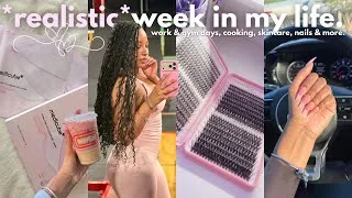 Thumbnail: realistic weekly vlog ♡ nail appointment, 9-5 work days, diy lashes, new dunkin drinks & more!