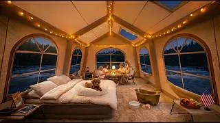 Thumbnail: We Built a 2 Room Tent House by a Mountain River 🏕 Puppy Spa Day + Campfire Dinner ASMR
