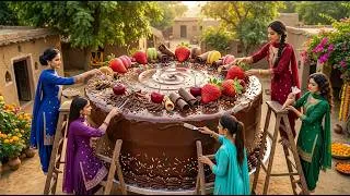 Thumbnail: Celebrated birthday of little girl with 50-foot giant chocolate cake and surprised girl #village