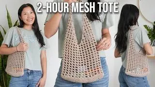 Thumbnail: Chunky Crochet Mesh Tote Bag Tutorial | 2-Hour Crochet Bag