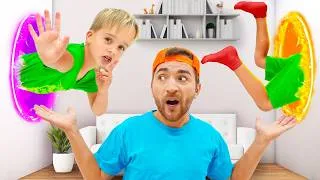 Thumbnail: Kids Jump through the wall - funny stories for children
