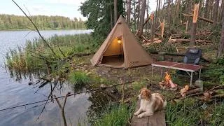 Thumbnail: Lonely fishing campsite by the lake after a heavy storm