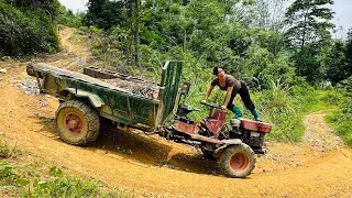 Thumbnail: Agricultural vehicle transporting wood; girl logging in the countryside.