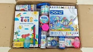Thumbnail: Unboxing Doms Stationery Collection, Brush Pen, Sharpener, Eraser, Clay, Plastic Crayons, Water Tube