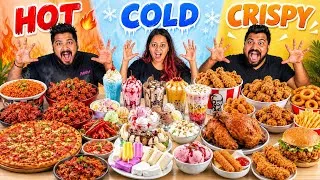 Thumbnail: HOT🔥 Vs COLD🥶 Vs CRISPY🤤FOOD CHALLENGE😱/PAV BHAJI,PIZZA,FRIED CHICKEN, NOODLES,ICE CREAM,FALOODA😍