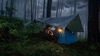 Thumbnail: Camping hit by heavy rain at night | Solo camping in heavy rain and thunder.