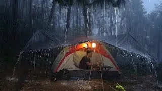 Thumbnail: LONG HEAVY RAIN ‼️ Camping solo in heavy rain and thunder | Rain sounds for sleeping