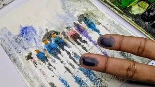 Thumbnail: Zero Brushes Challenge: Painting a Watercolor Rainy Crowd Scene with Just Fingertips 🎨☔
