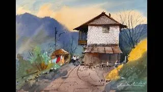 Thumbnail: Watercolor painting tutorial , A Quiet Village Morning