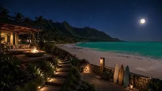 Thumbnail: Oahu Hawaii Night Ambience | Calming Ocean Waves & Crackling Fire Sounds