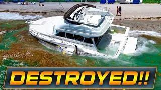 Thumbnail: BOAT BEACHED AND DESTROYED AT HAULOVER INLET !! | HAULOVER CLAIMS ANOTHER ONE! | WAVY BOATS