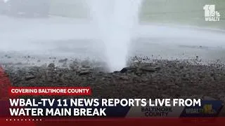 Thumbnail: Dundalk water main break gushes live on WBAL-TV 11 News