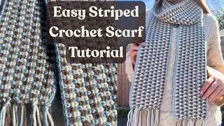 Thumbnail: Easy Striped Crochet Scarf Tutorial for Beginners | Early Frost Scarf | Linen Stitch / Moss Stitch