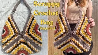 Thumbnail: How to Crochet a Scrappy Tote Bag | Simple Fabric Lined Crochet Bag | Granny Square Bag Tutorial