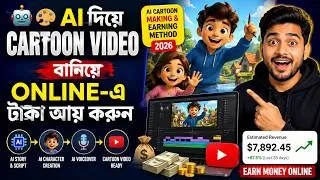 Thumbnail: 🤖🎨 AI দিয়ে Cartoon Video বানিয়ে Online-এ টাকা আয় করুন | AI Cartoon Making & Earning Method 2026