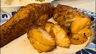 Thumbnail: Home make Grill Salmon with green beans. Pick up green beans from backyard to make a yummy dishes.