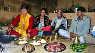 Thumbnail: Authentic Nepali Village Cooking || Farm Fresh Greens, Beans, Liuro And Chicken Recipe||
